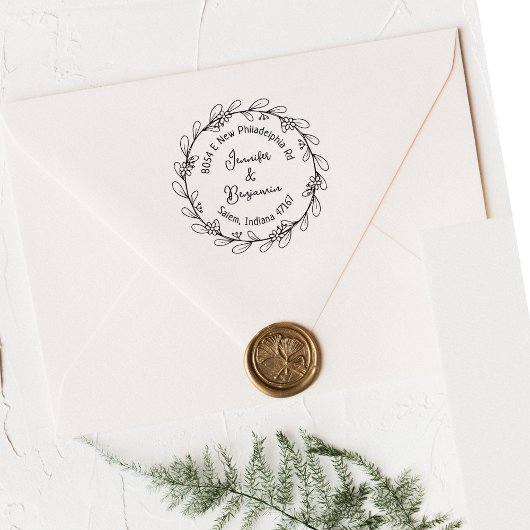 Modern Floral Return-adres, paar Rubberstempel