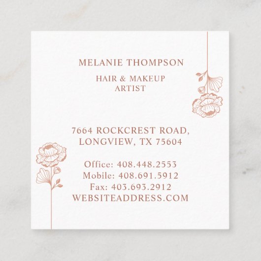 Modern Floral Roos Beauty Photo Arch Pink & Brown Vierkante Visitekaartje (Achterkant)