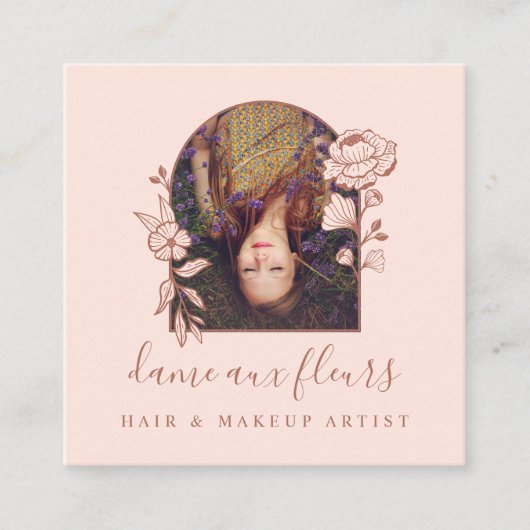 Modern Floral Roos Beauty Photo Arch Pink & Brown Vierkante Visitekaartje (Voorkant)
