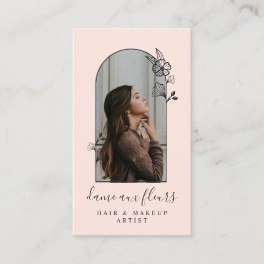 Modern Floral Roos Beauty Photo Arch Pink Visitekaartje (Voorkant)