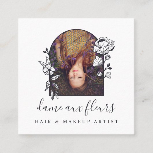 Modern Floral Roos Beauty Photo Arch White Vierkante Visitekaartje (Voorkant)