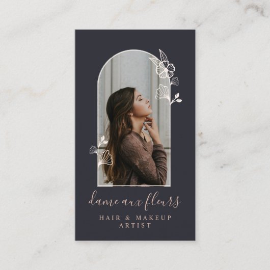 Modern Floral Roos Beauty Photo Arch Zwart Visitekaartje (Voorkant)
