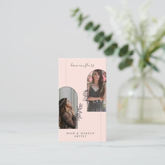 Modern Floral Roos Beauty Photo Arts Pink Visitekaartje (Staand voorkant)