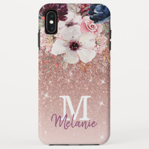 Modern Floral Roos Gold Glitter iPhone XS Max Hoes