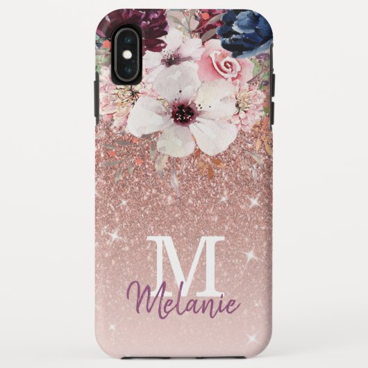Modern Floral Roos Gold Glitter iPhone XS Max Hoes (Achterkant)