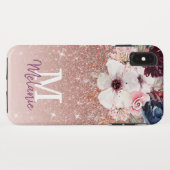 Modern Floral Roos Gold Glitter iPhone XS Max Hoes (Achterkant (horizontaal))