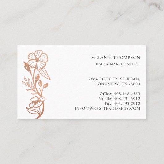 Modern Floral Roos Gold Monogram krans zwart Visitekaartje (Achterkant)