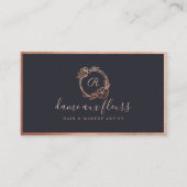 Modern Floral Roos Gold Monogram krans zwart Visitekaartje (Voorkant)