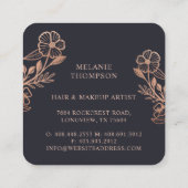 Modern Floral Roos Gouden Krans Zwart & Roos Goud Vierkante Visitekaartje (Achterkant)