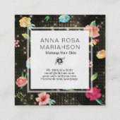 *~* Modern Floral Roos Pattern Gold Sequin Glitter Vierkante Visitekaartje (Achterkant)