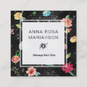 ** Modern Floral Roos Pattern Silver Glitter Vierkante Visitekaartje (Voorkant)