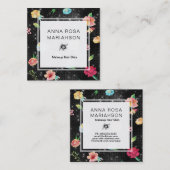 ** Modern Floral Roos Pattern Silver Glitter Vierkante Visitekaartje (Voorkant / Achterkant)