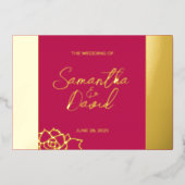 Modern Floral Roos Rode bruiloft Folie Uitnodiging (Voorkant)