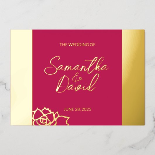 Modern Floral Roos Rode bruiloft Folie Uitnodiging (Voorkant)