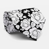 Modern Floral Roos Zwart-wit Stropdas (Opgerold)