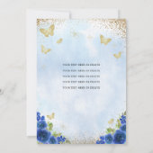 Modern Floral Royal Blue Gold Tiara Quinceañera Kaart (Achterkant)