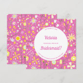 Modern Floral roze ben mijn Bridesmaid Kaart (Voorkant / Achterkant)