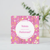 Modern Floral roze ben mijn Bridesmaid Kaart (Staand voorkant)