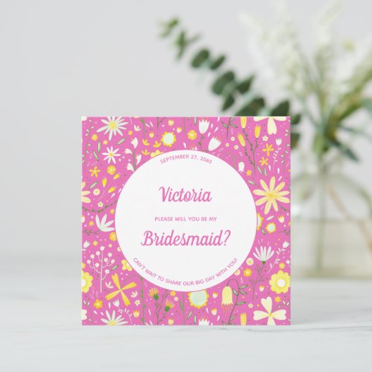 Modern Floral roze ben mijn Bridesmaid Kaart (Staand voorkant)