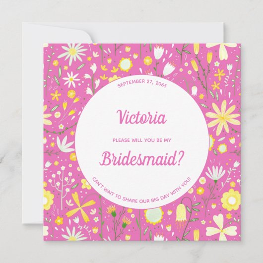 Modern Floral roze ben mijn Bridesmaid Kaart (Voorkant)