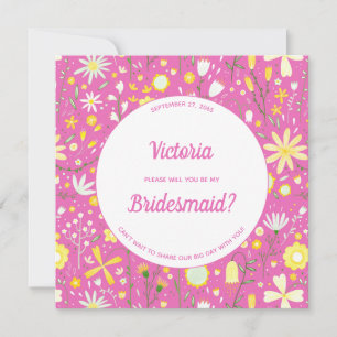 Modern Floral roze ben mijn Bridesmaid Kaart