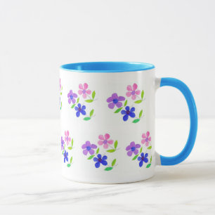 Modern Floral, Roze, Blauw, Mauve, Groen op Wit Mok