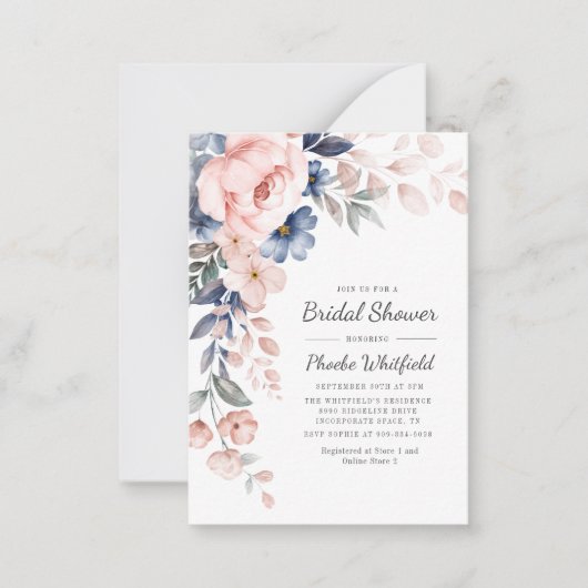 Modern Floral Roze Blauw Vrijgezellenfeest Notitiekaartje (Voorkant)