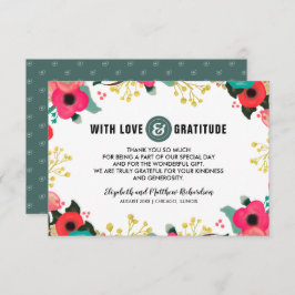 Modern Floral Roze Blauwgroen bruiloft bedankje Bedankkaart