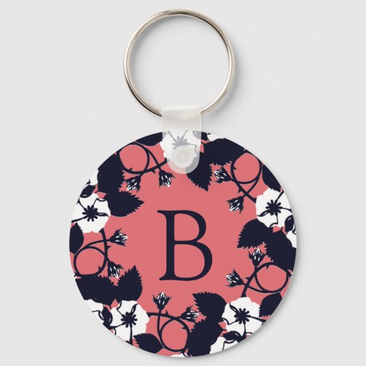 modern Floral roze monogram Sleutelhanger (Voorkant)