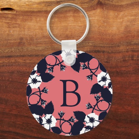  modern Floral roze monogram Sleutelhanger (Voorkant)