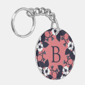 modern Floral - roze monogram Sleutelhanger (Voorkant Links)
