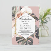 Modern Floral roze tropische bladeren en orchidee Kaart (Staand voorkant)