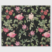 Modern Floral Roze Zwart Roos Cadeaupapier (Vlak)