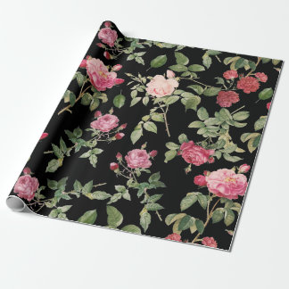 Modern Floral Roze Zwart Roos Cadeaupapier