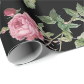Modern Floral Roze Zwart Roos Cadeaupapier (Rol Hoek)