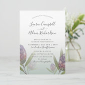 Modern Floral Sage Green Paars Wedding Invitation Kaart (Staand voorkant)