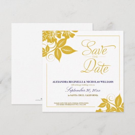 Modern Floral Save the Date Announcement (goud) Kaart (Voorkant / Achterkant)