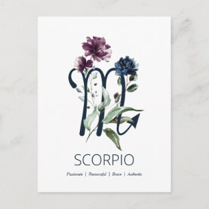 Modern Floral Scorpio Zodiac Symbol Briefkaart