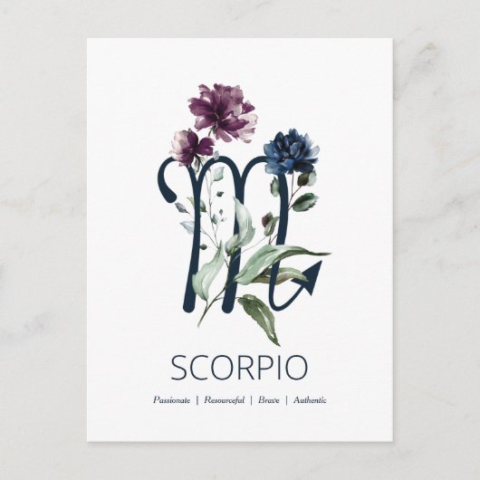 Modern Floral Scorpio Zodiac Symbol Briefkaart (Voorkant)