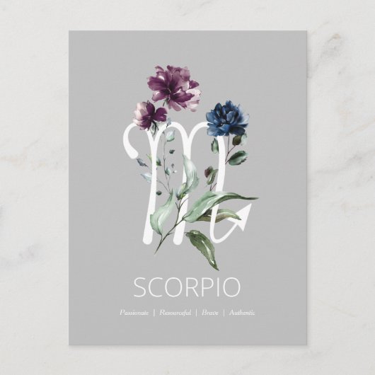 Modern Floral Scorpio Zodiac Symbol Briefkaart (Voorkant)