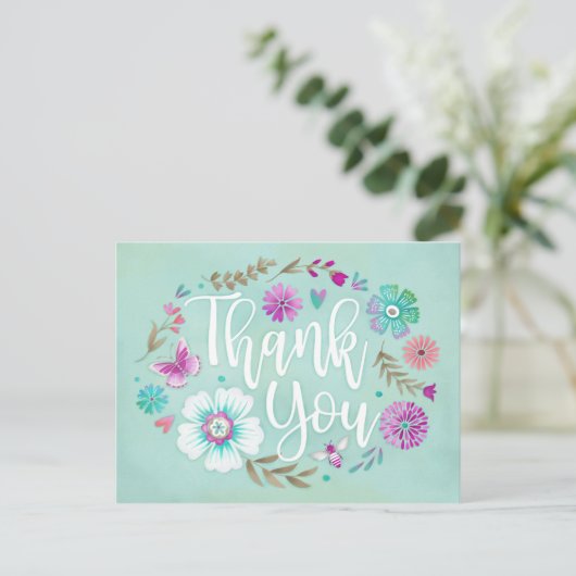 Modern Floral Script Bedankt Briefkaart (Staand voorkant)