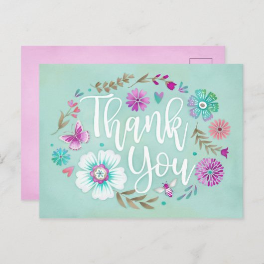 Modern Floral Script Bedankt Briefkaart (Voorkant / Achterkant)