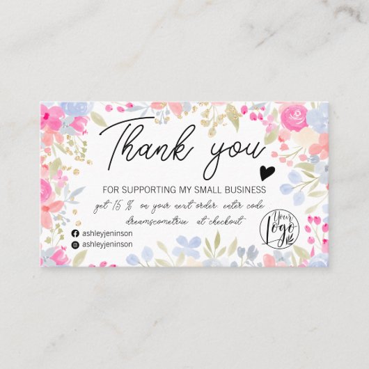 Modern floral script order logo dank u qr visitekaartje (Voorkant)