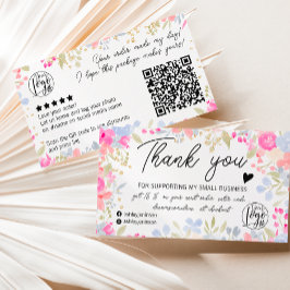 Modern floral script order logo dank u qr visitekaartje