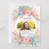 Modern Floral Script Stijlvolle foto Chic Verjaard Kaart (Voorkant)