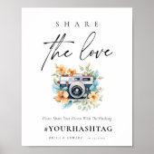 Modern Floral Share De liefde bruiloft hashtag tek Poster (Voorkant)
