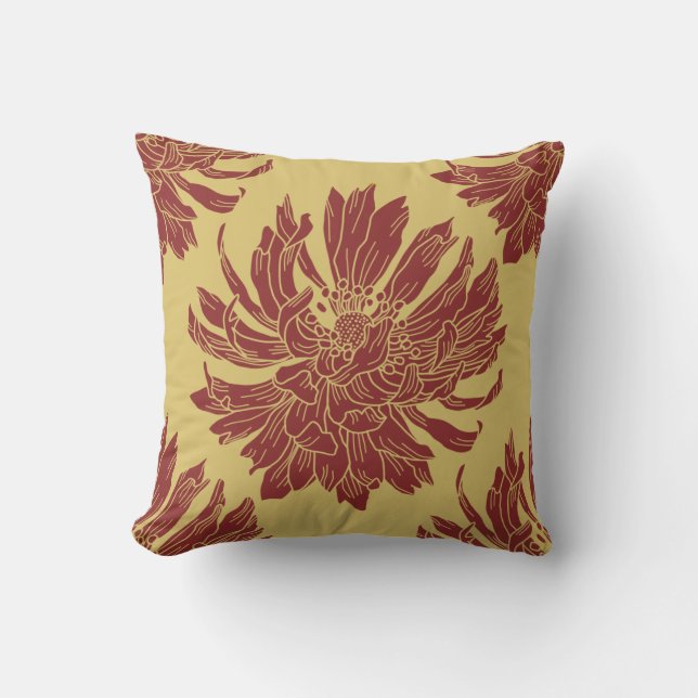 Modern Floral Sierkussen - Harvest Gold & Maroon (Voorkant)