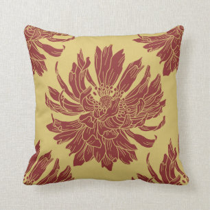 Modern Floral Sierkussen - Harvest Gold & Maroon
