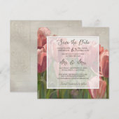 Modern Floral Simple Elegant Pink Tulip Verloving Kaart (Voorkant / Achterkant)