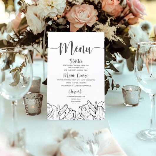Modern Floral Simple Wedding Menu